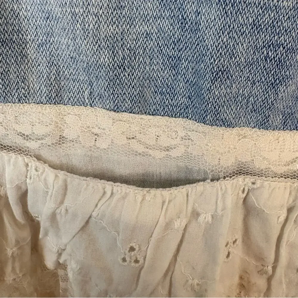 Wet Seal Denim Midi Skirt Lace Sequin Y2K 2000s McBling Vintage Women's Small